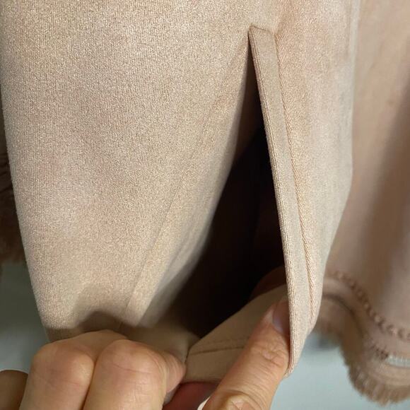 Zara Faux Suede Blush Pink Open Sweater Jacket Western Boho Fringe Size Small - Picture 7 of 16